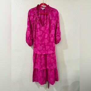 Pioneer Woman Festive Fuchsia 3/4 sleeve Tiered Ruffle Midi Dress X-Large